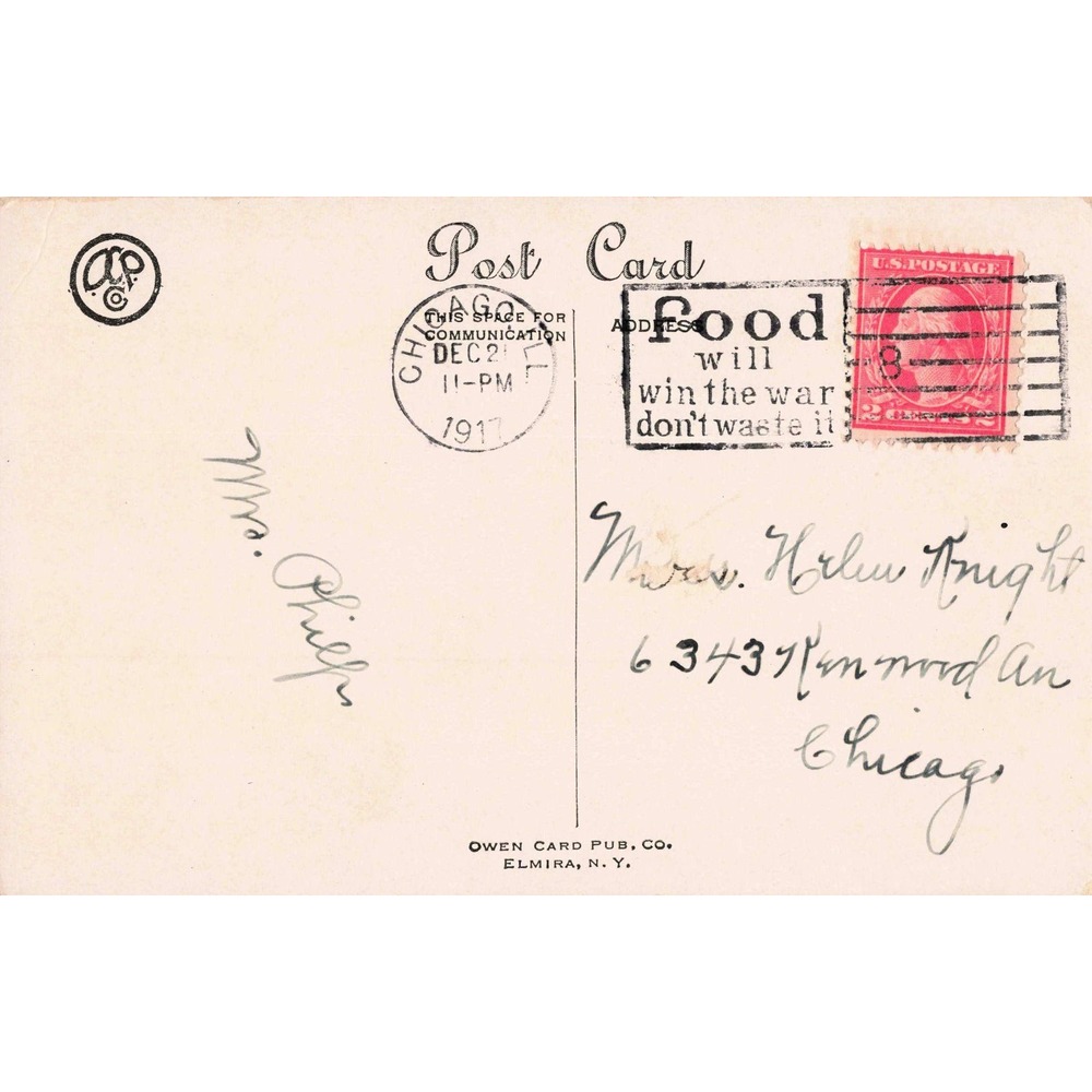 Vintage 1917 Christmas Postcard WWI Food Will Win The War Slogan Chicago 481A - Picture 2 of 2